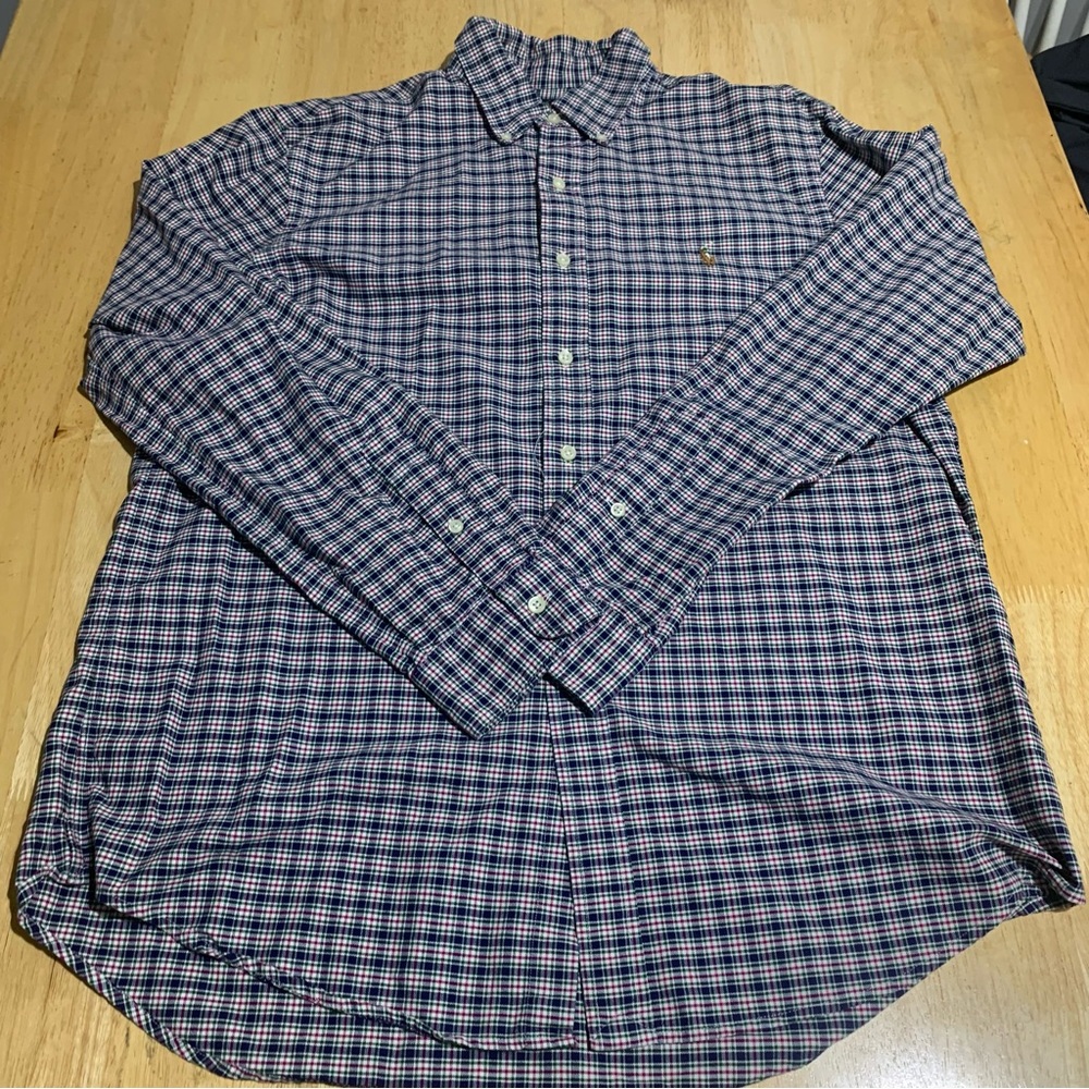 Polo Ralph Lauren Blue Multicolor Check Pony Logo Cotton Button Down L B-44